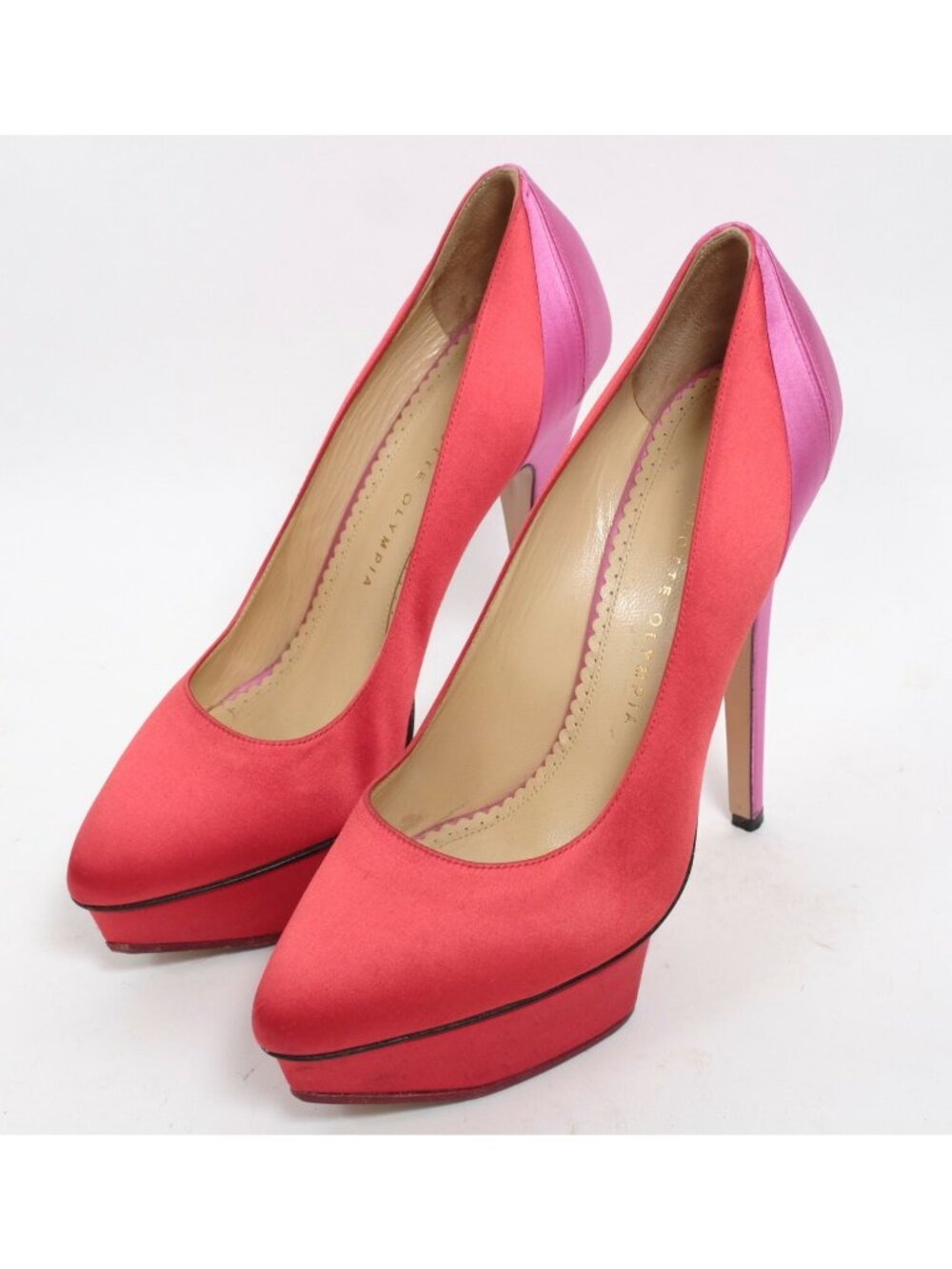 Charlotte Olympia sz 38.5 US 8.5 shoes pink red silk platform - Picture 3 of 8
